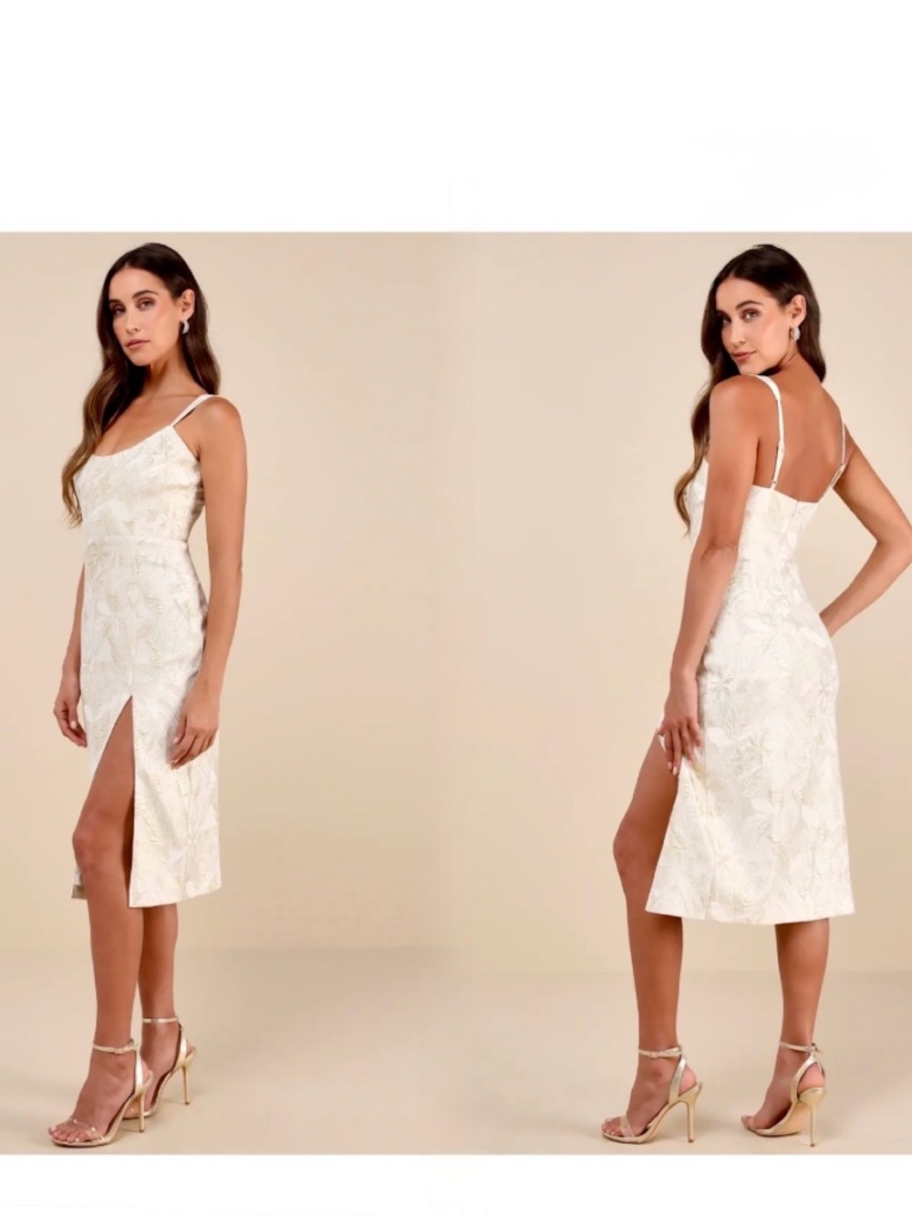 Lulus Lulus Immaculate Chicness Ivory Floral Brocade Midi Dress S